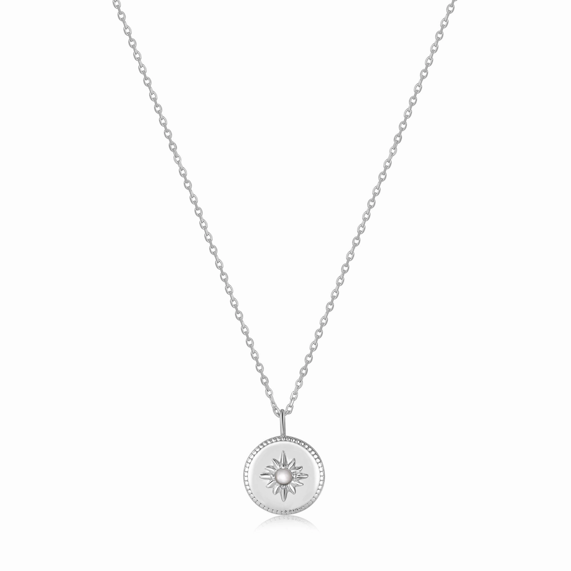 Silver Mother of Pearl Sun Pendant Necklace