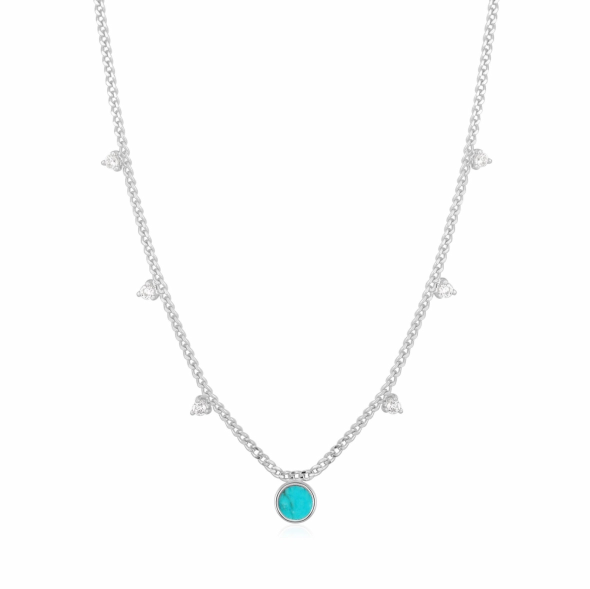 Silver Turquoise Drop Disc Necklace