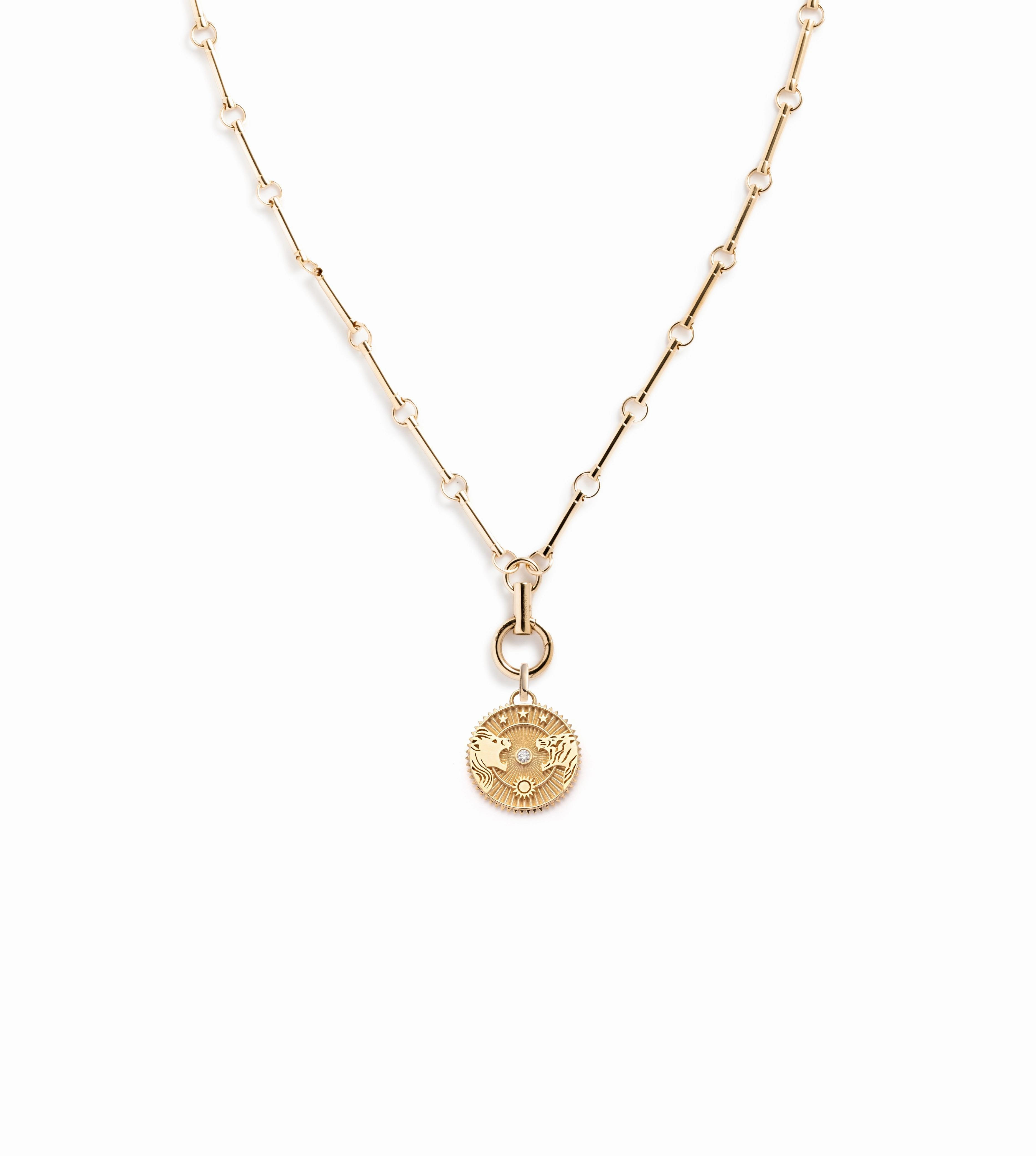 Solar   Lunar - Strength Hanging Clockweight Element Necklace : in Yellow Gold with Diamonds