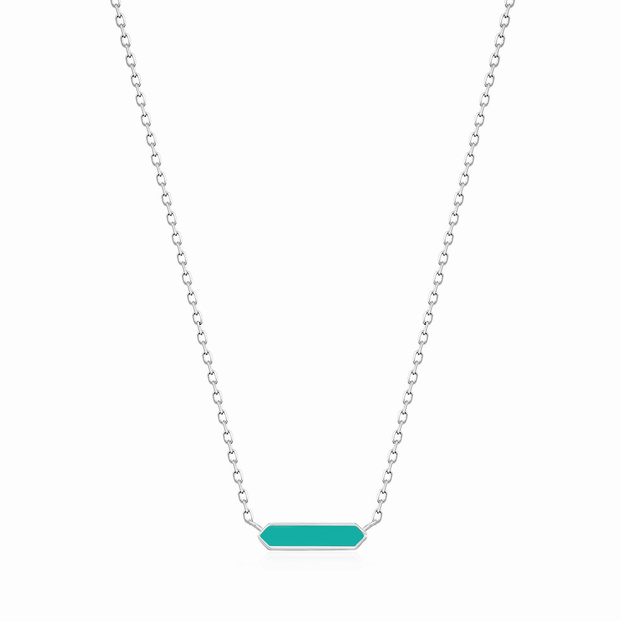 Teal Enamel Bar Silver Necklace