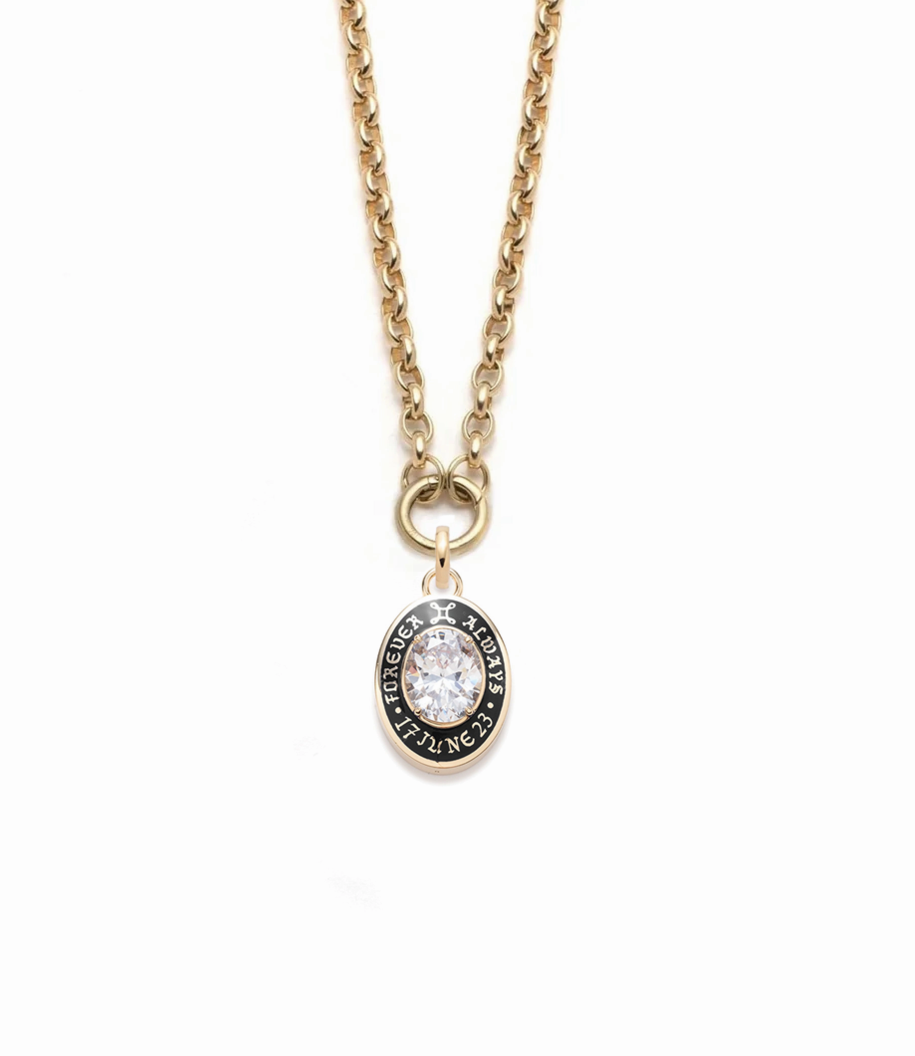 True Love Cigar Band Pendant Heavy Belcher Necklace : in Yellow Gold with Diamond in Black Ceramic