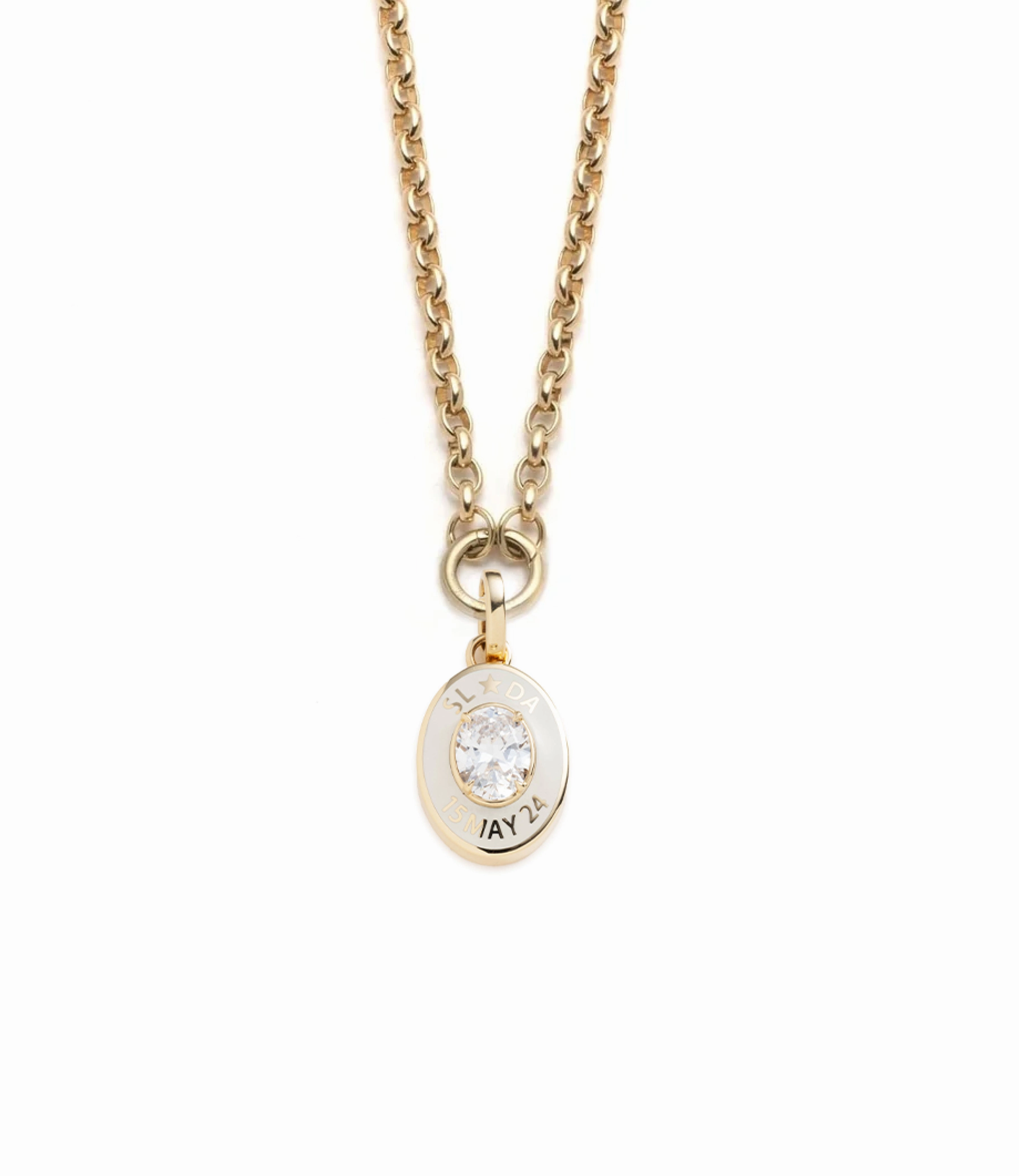 True Love Cigar Band Pendant Heavy Belcher Necklace : in Yellow Gold with Diamond in Cream Ceramic