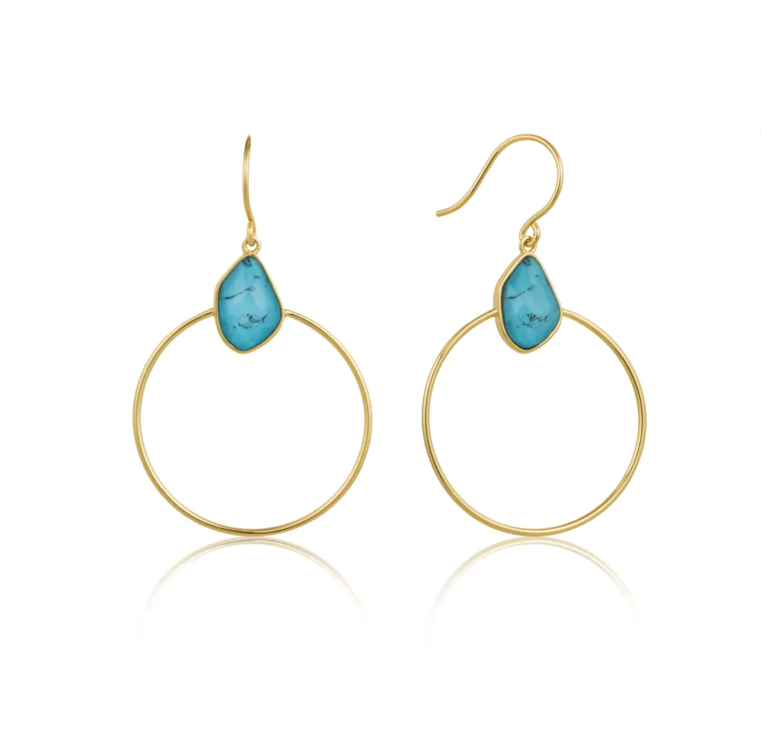 Turquoise Front Hoop Gold Earrings