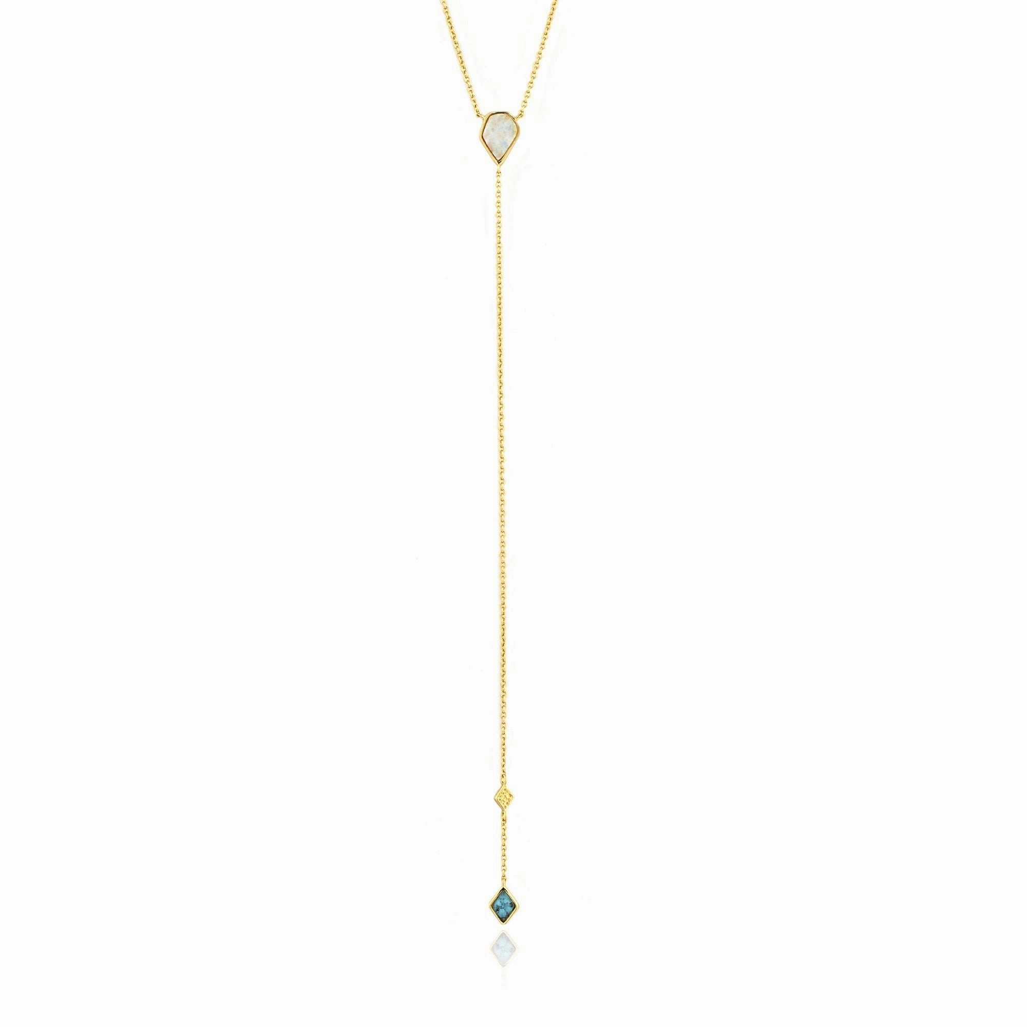 Turquoise and Opal Color Gold Y Necklace