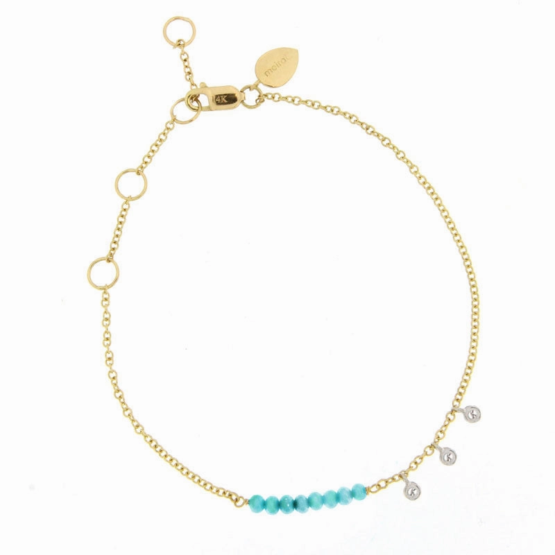 Turquoise Bead Bracelet with Diamond Bezels