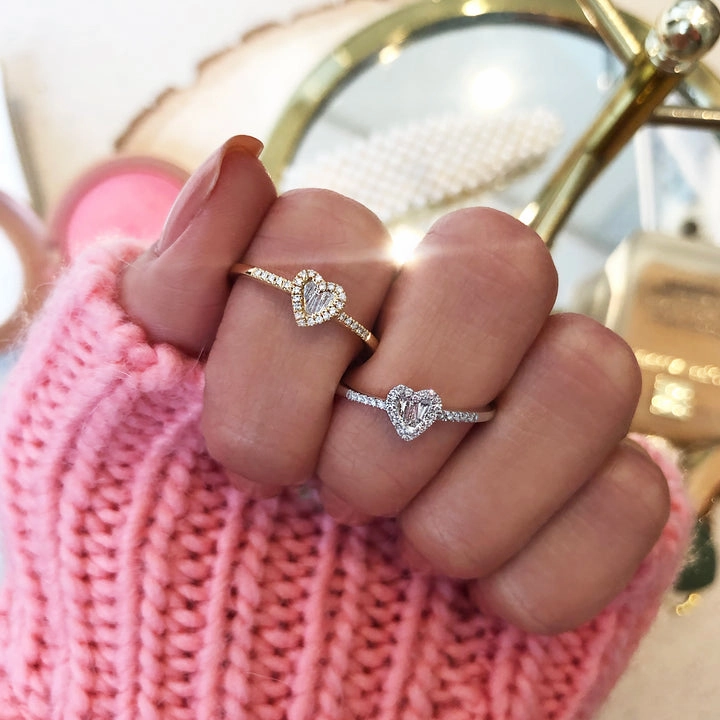 White Gold Diamond Baguette Heart Ring