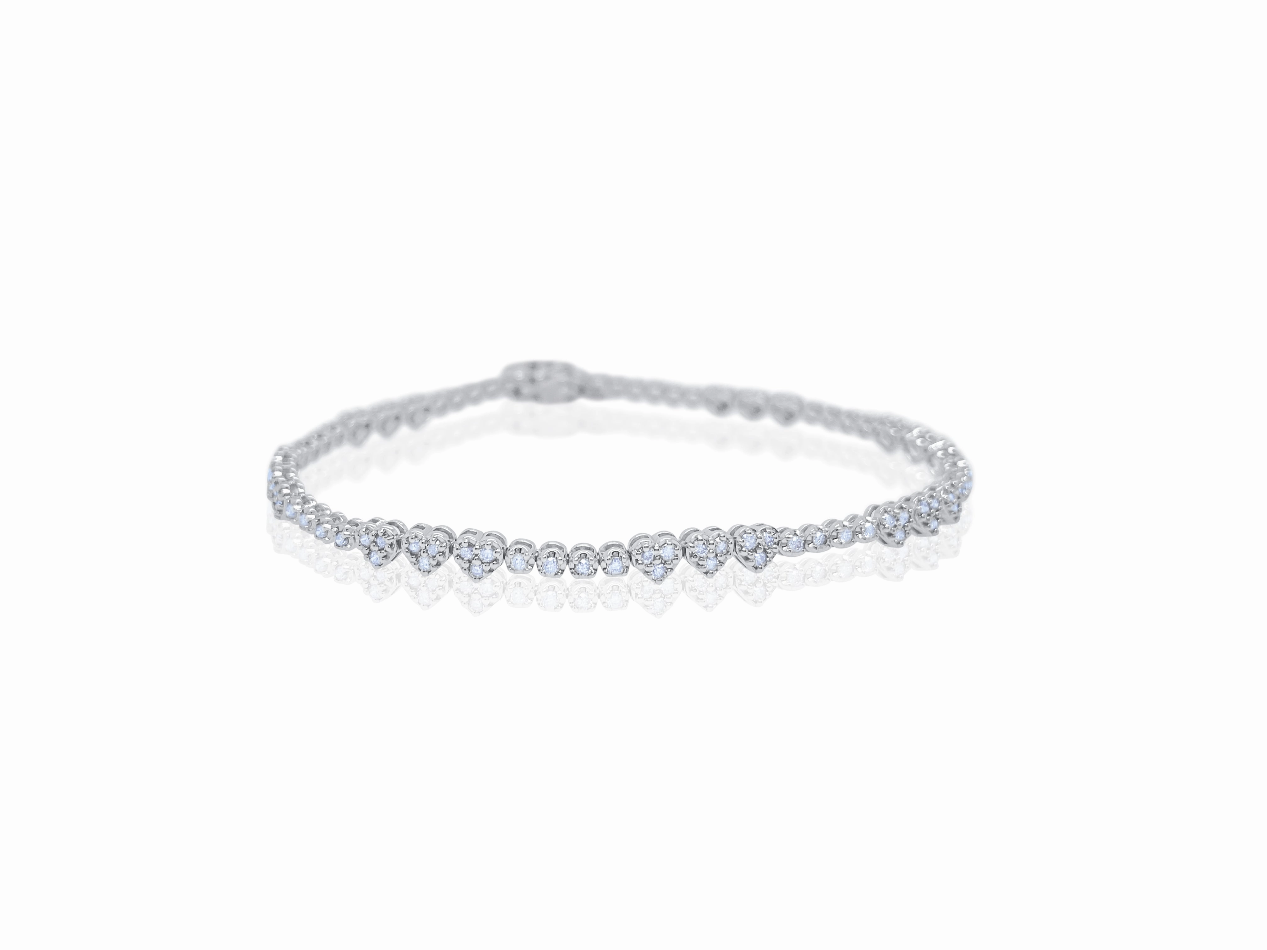 White Gold Heart Trio Tennis Bracelet