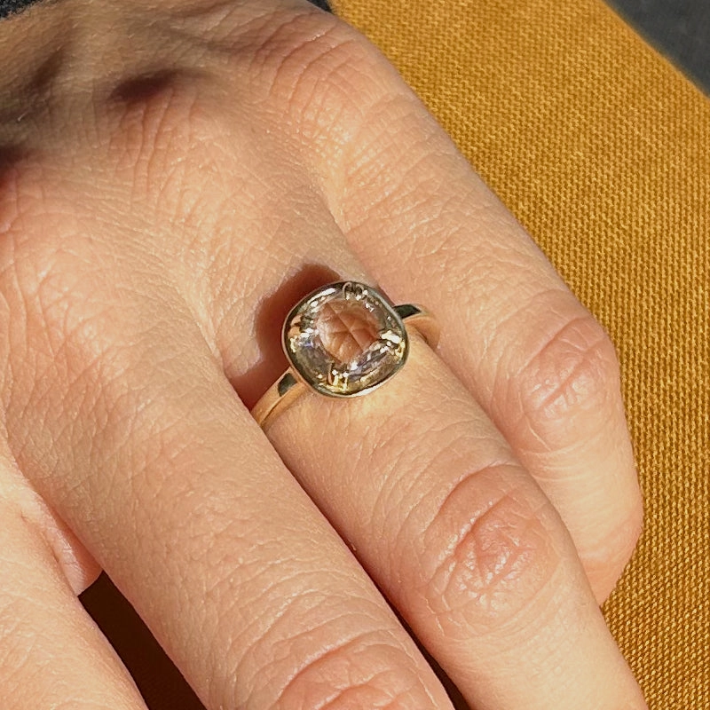 WHITE SAPPHIRE ROSE CUT BASKET RING