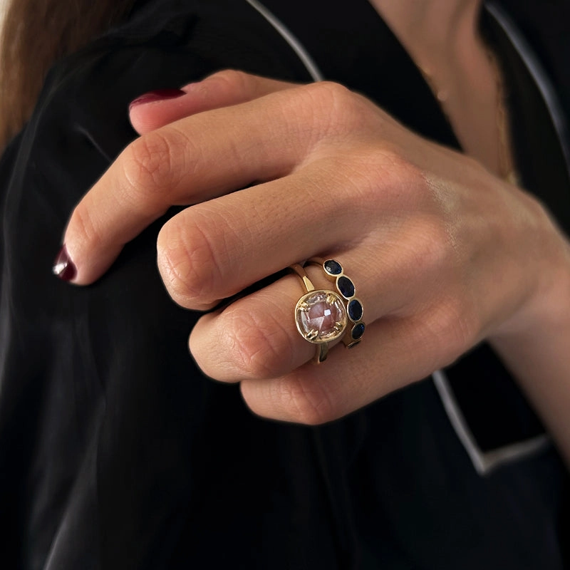 WHITE SAPPHIRE ROSE CUT BASKET RING