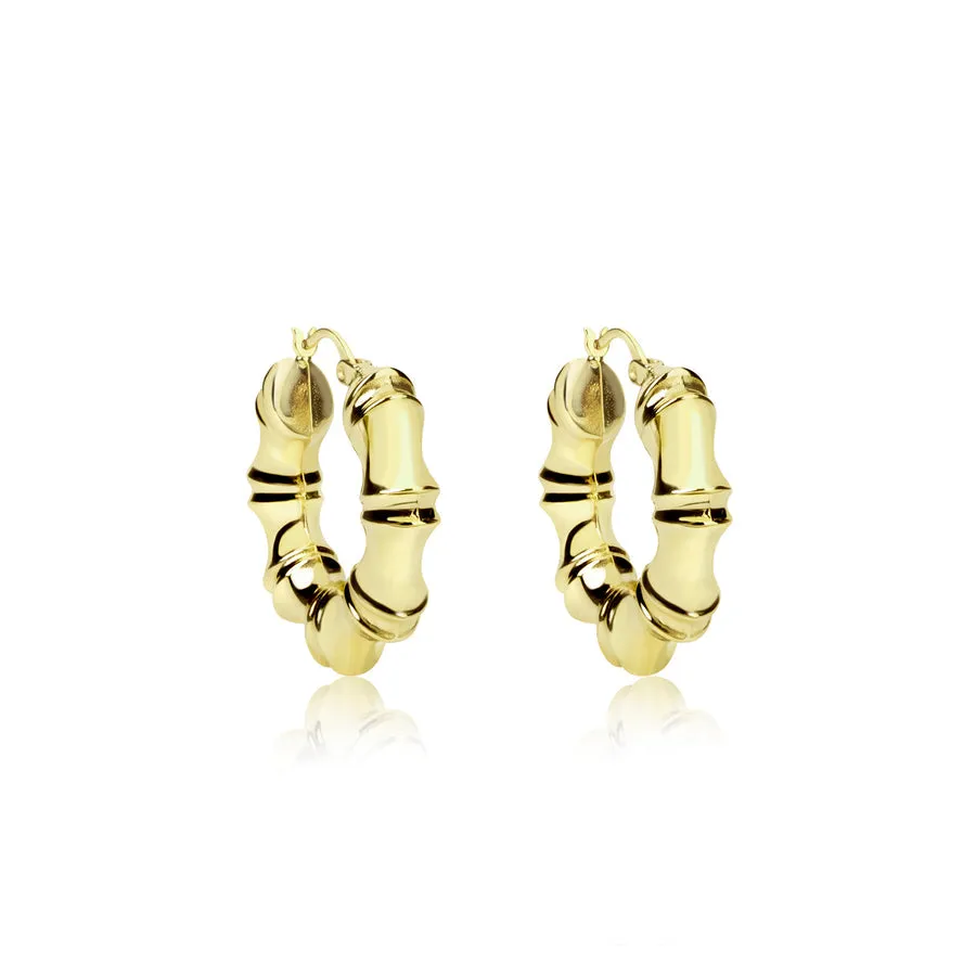Yellow Gold Bamboo Hoops