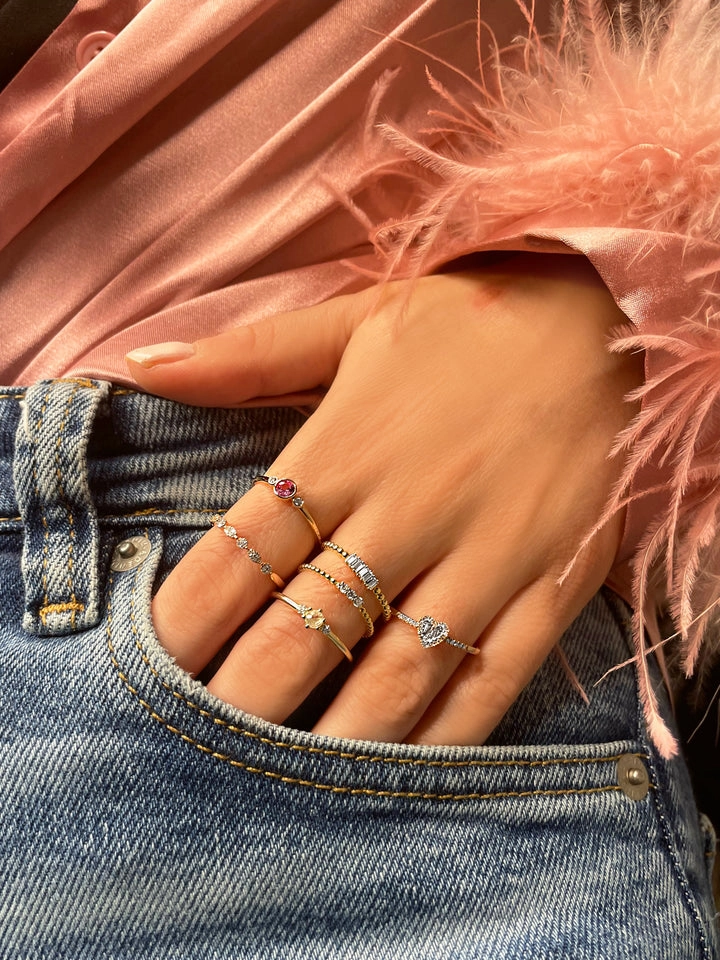 Yellow Gold Diamond Baguette Heart Ring