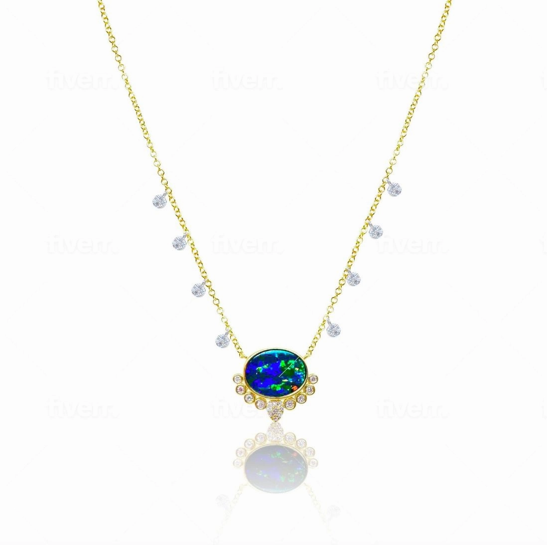 Yellow Gold Opal and Diamond Necklace